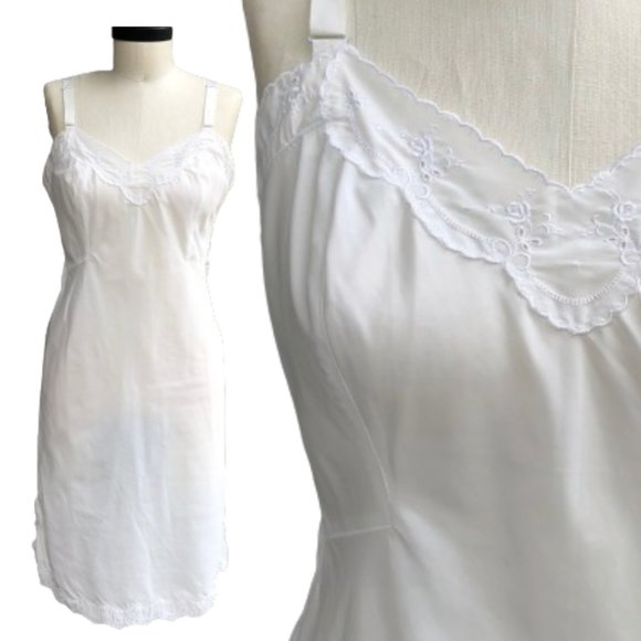 Vintage 50s BARBIZON Contura Tafredda Full Slip Dress Lingerie White Size 15 S/M - Picture 8 of 14